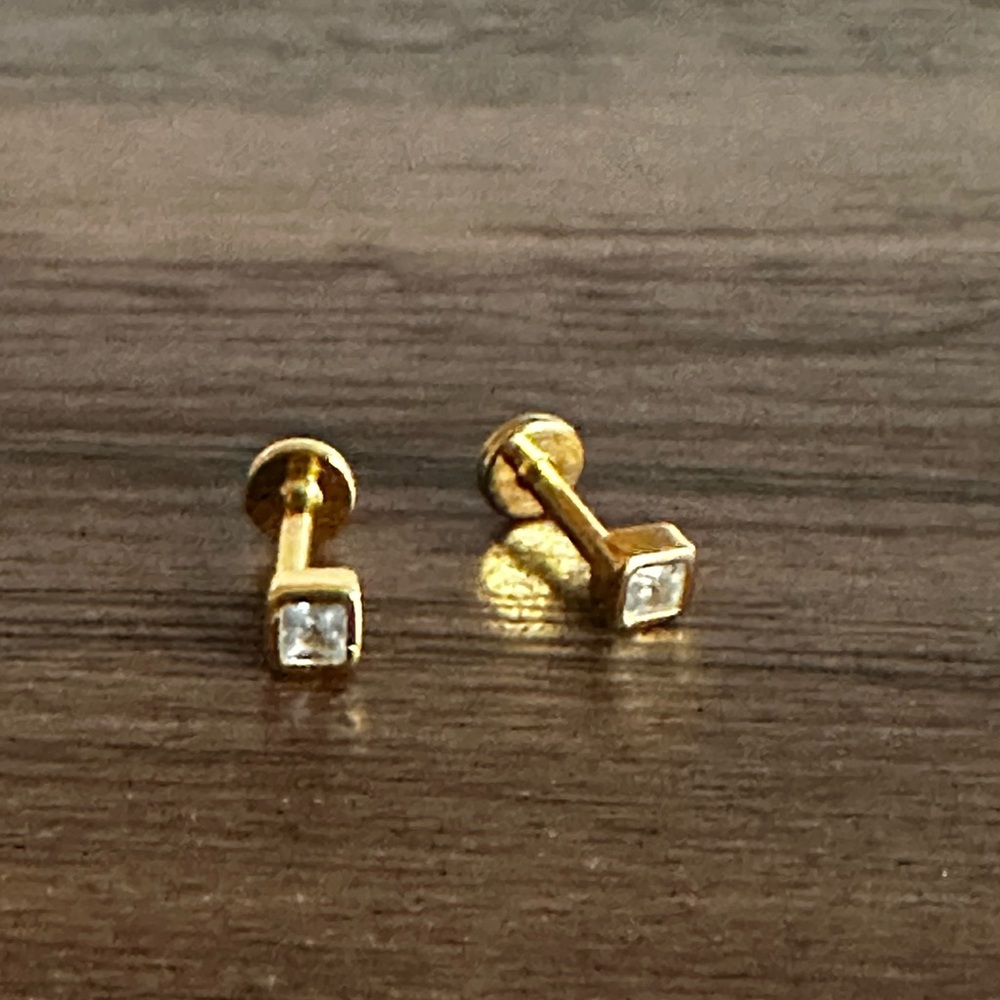 Squared Aquamarine Gemstone Flat-back Studs Sterling (925) 18K Plated Gold